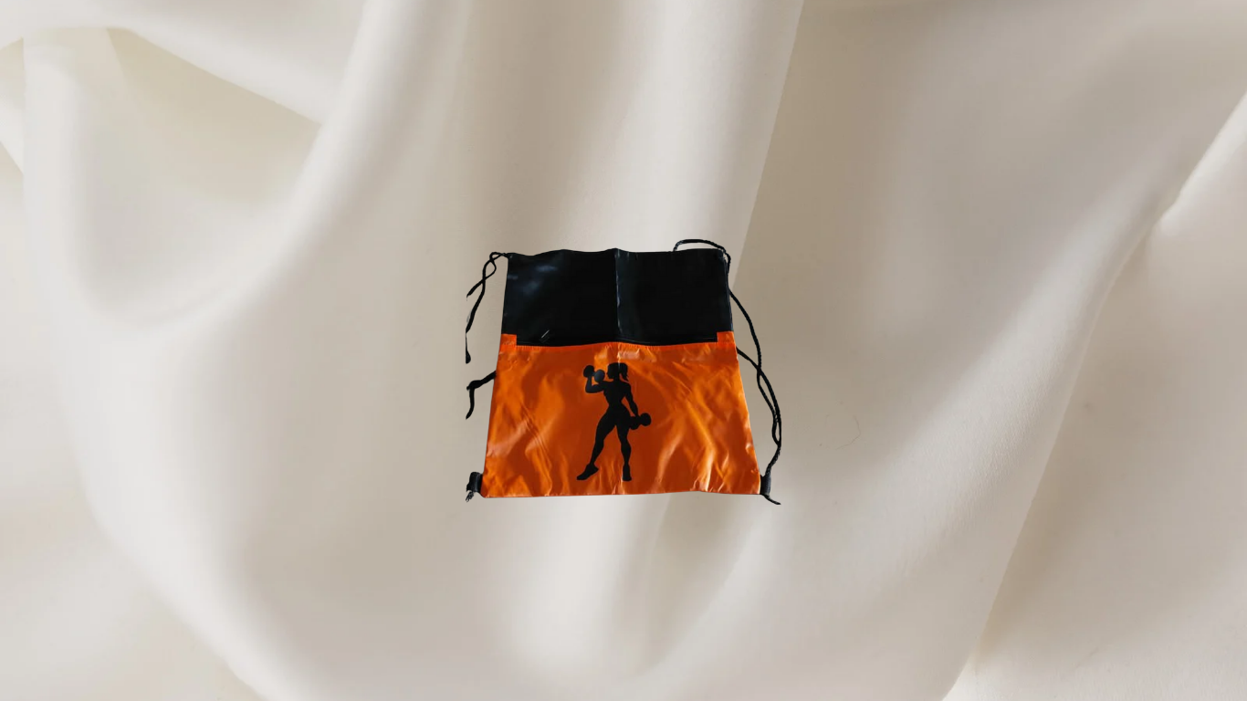 Black & Orange Gym Drawstring Bag – Dumbbell Silhouette Design