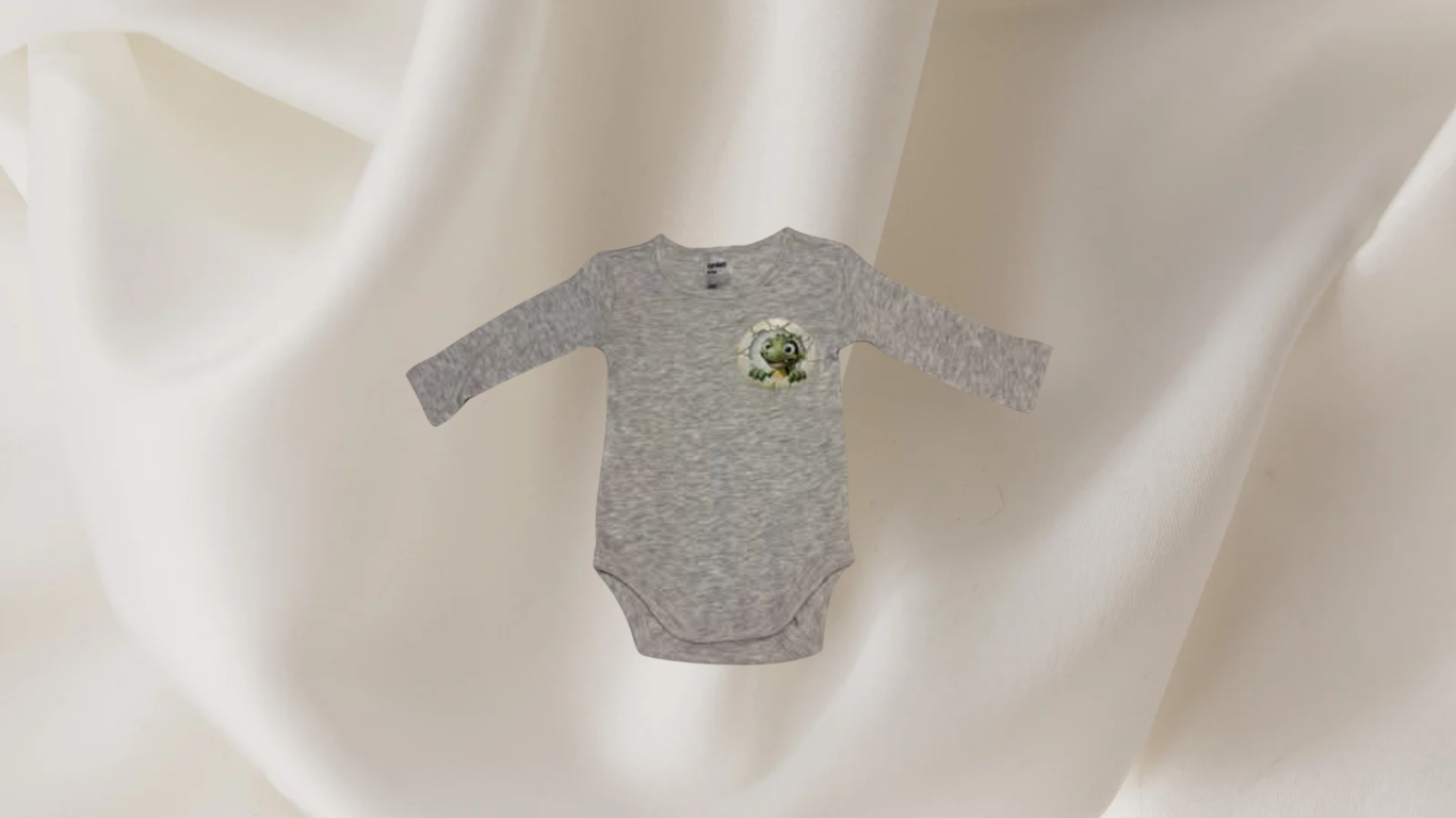 Grey Dinosaur Embroidered Baby Onesie